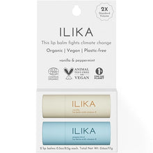Load image into Gallery viewer, ILIKA Lip balm Organic, Vegan, Plastic-free, 100% Plant-based, 2X Volume, COSMOS Certified Organic, PETA Certified Vegan &amp; Cruelty-Free 2 Pack, Vanilla &amp; Peppermint