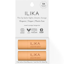 Load image into Gallery viewer, ILIKA Lip balm Organic, Vegan, Plastic-free, 100% Plant-based, 2X Volume, COSMOS Certified Organic, PETA Certified Vegan &amp; Cruelty-Free, 2 Pack, Orange Tangerine