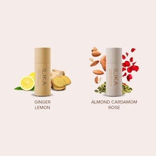 Load image into Gallery viewer, ILIKA Lip balm, Organic, 100% Plant-based, Natural Lip Treatment, COSMOS Certified Organic, PETA Certified Vegan &amp; Cruelty-Free 2 Pack, Ginger Lemon &amp; Almond Cardamom Rose