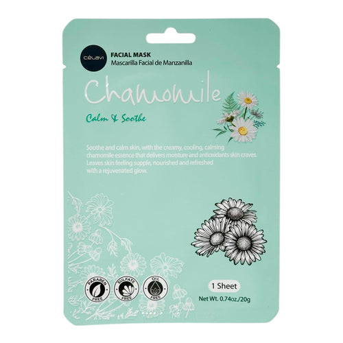 CALMING CHAMOMILE SHEET MASK Net. Wt. 0.74oz 20g.