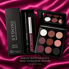 Load image into Gallery viewer, SYDONI ROSE' EDIT with ROSE' EYESHADOW PALETTE &amp; MERLOT MATTE LIP DUO - Bold. Romantic. Refined