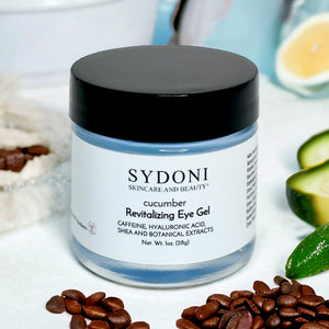 REVITALIZING EYE GEL w CAFFEINE, HYALURONIC ACID AND SHEA EXTRACT Net. Wt. 1oz.