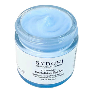 REVITALIZING EYE GEL w CAFFEINE, HYALURONIC ACID AND SHEA EXTRACT Net. Wt. 1oz.